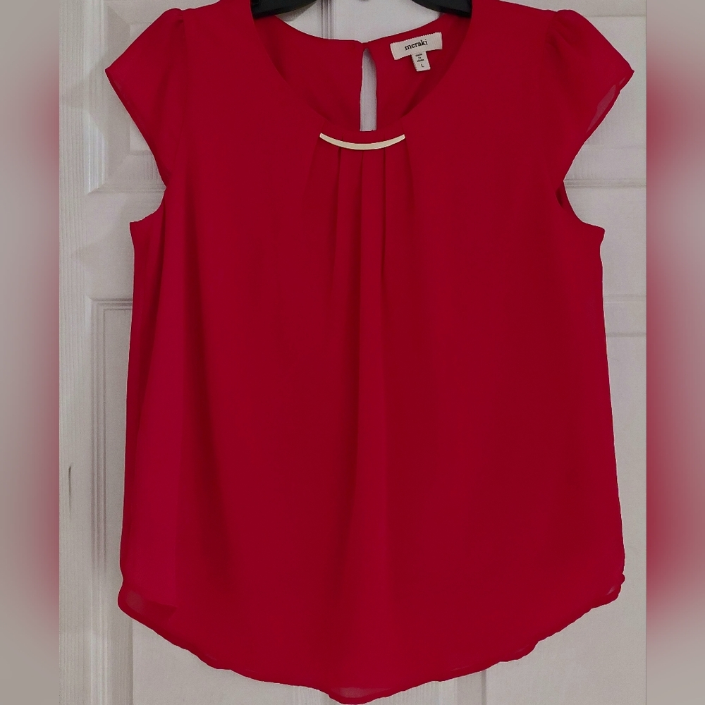 Meraki Red dressy blouse scoop neckline Size large